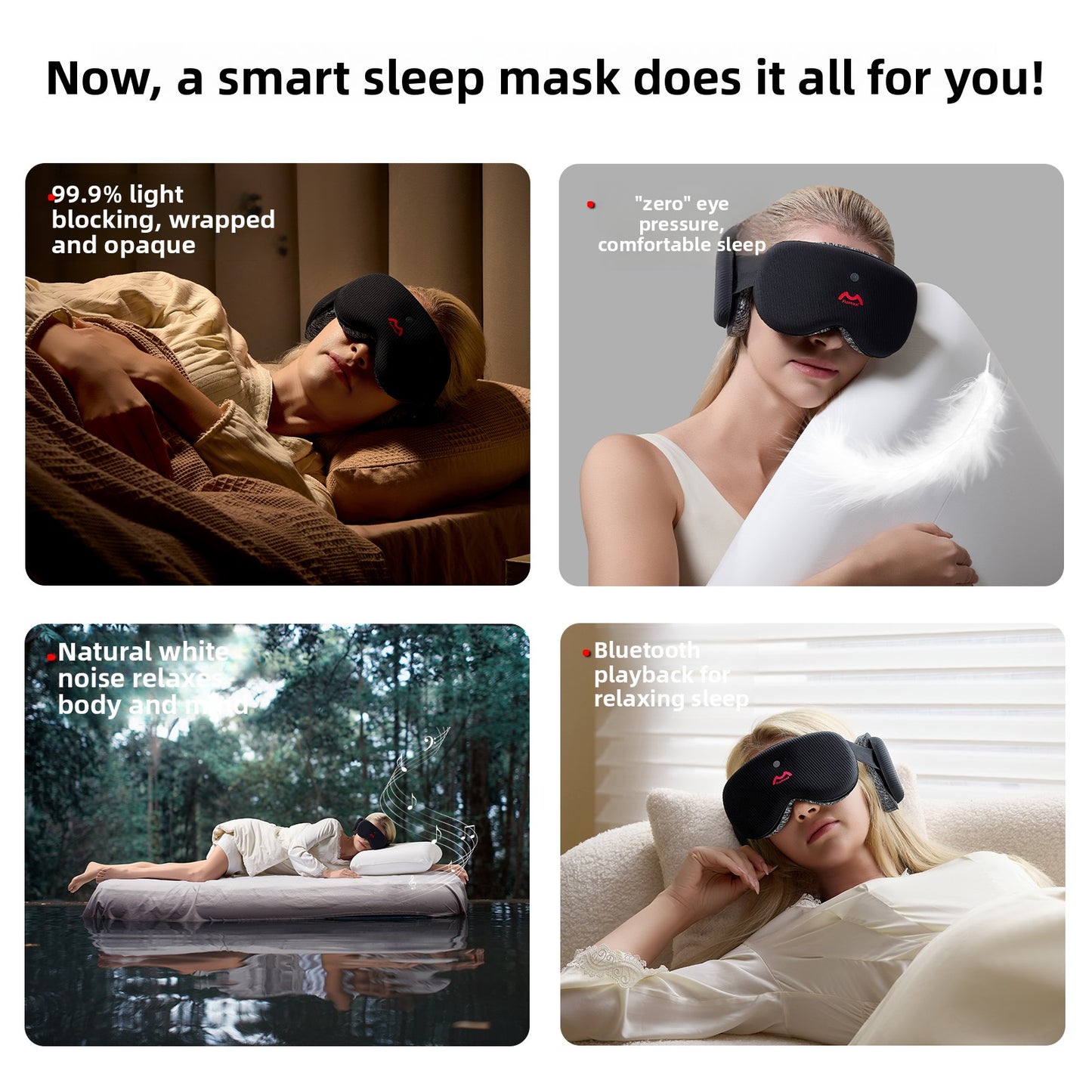 Bluetooth Sleep Mask 3D Stereo Light-Blocking White Noise Music